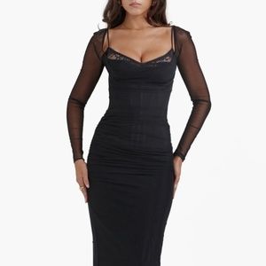 House of CB Katrina Lace Mesh Long Sleeve Gown
